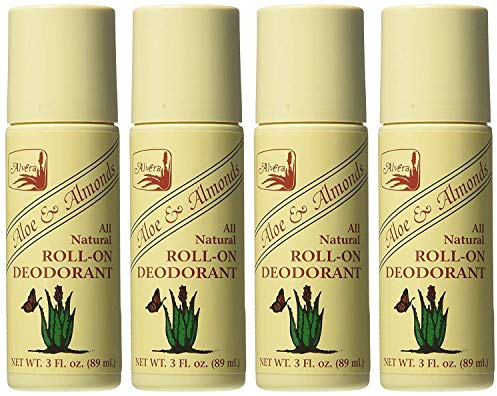 Alvera All Natural Roll-On Deodorant Aloe & Almonds - 3 Fl Oz, 4 pack