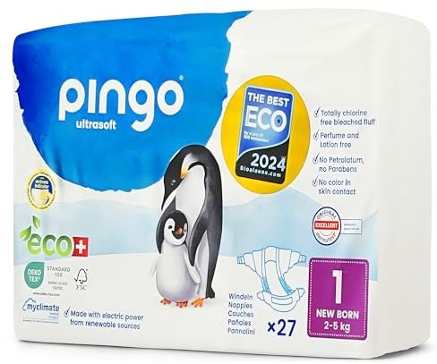 Pingo Pañales Talla 1 (2-5 kg), Suave Protección para Recién Nacidos, 27 Pañales Ecólogicos