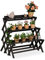 Relaxdays Portavasi a Scala, per Interni ed Esterni, 3 Ripiani, Pieghevole, Autoportante, Legno, 85,5 x 90 x 55 cm, Nero, 85.5 x 90 x 55 cm