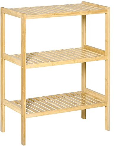HOMCOM Mobile Multiuso a 3 Livelli Salvaspazio in Bambù per Bagno, Salotto e Cucina, 62x33x80cm, Colore Naturale