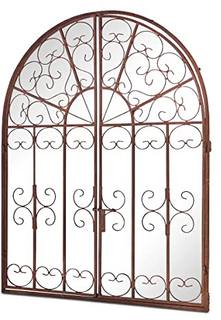 MirrorOutlet GM104 Gartenspiegel, groß, Metall, rustikal, gewölbt, Öffnung 89 x 70 cm, bis 135 cm, bronzefarben