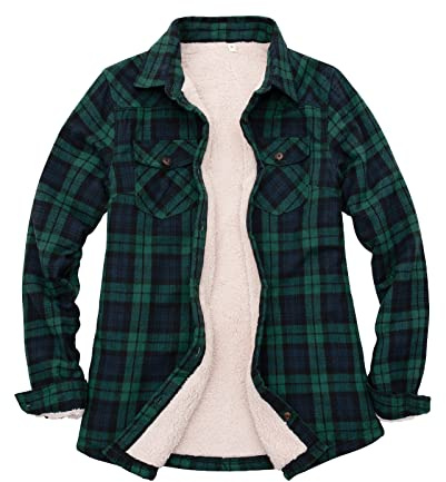 Zenthace Veste en flanelle doublée en polaire Sherpa pour femme - Chemise boutonnée à carreaux en flanelle avec doublure Sherpa complète, montre noire, M