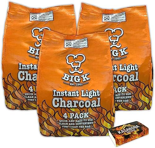Big K Instant Light Charcoal 12kg (12 x 1kg bags) Instant Lighting Charcoal Char coal BBQ Barbecues with KasaBona Safety Matches