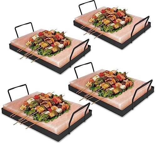 Jopassy 8-pack XXL saltsten för grillning, 20 x 30 x 3 cm salt grillstenar med järnplatta, återanvändbar saltgrillsten, original kristallsalt från förberedelsen, saltplatta för grillning för BBQ