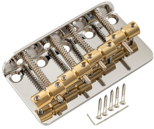 Musiclily Pro 19mm Klassisch Standard Top Load 4-Saiter Bass Steg Bridge mit Messing Saitenreiter Stahlplatte, Nickel