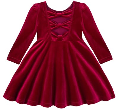 Miipat Vestidos de Terciopelo para Niñas Vestidos de Manga Larga de Otoño e Invierno Elegantes Vestido para la Fiesta de Cumpleaños de Princesas Rojo 110 4-5 Años