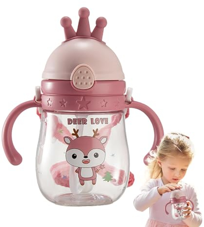 Lnhgh Tazas con pico para niños, taza con pico de gran capacidad | Botella de agua de corona de gran capacidad de 370 ml | Botella de agua portátil para cena, taza de agua de dibujos animados para