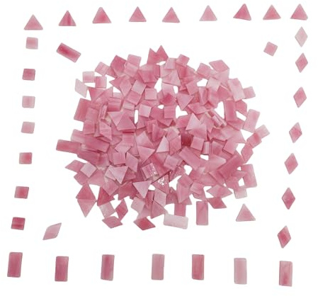 4 Shapes Mixed Glass Mosaic Tiles,Square+Diamond+Triangle+Rectangle 220 PCS Stained Glass Mosaic Pieces for Handmade Art Crafts and Home Decoration (Pink)