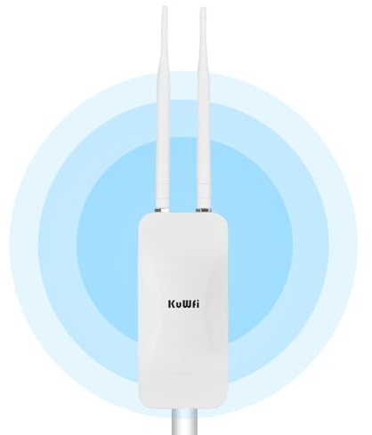 KuWFi AC1200 Outdoor WLAN Access Point, Repeater, Router, Wetterfester Wireless WiFi Access Point, DualBand 5GHz + 2.4GHz WiFi Extender Verstärker für Garten/Bauernhof/Campus/Parks/Cafés/RV, 24V POE