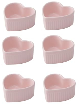 UIOPPOI Stampi in Ceramica a Forma di Cuore, stampini per Creme Brulee Adatti al Forno Ciotole in Ramekin in Porcellana per Torte da Dessert soufflé 9x4cm B