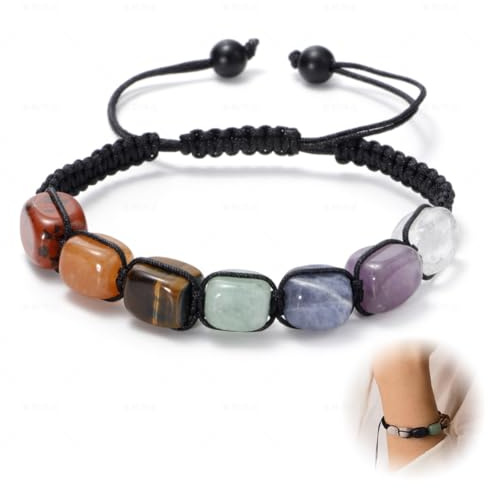LAKJUOZ Pulsera Elástica De 7 Chakras Para Mujeres Y Hombres,Piedras Chakras, Cuentas De Lava De Ojo De Tigre, Con Piedras Preciosas Naturales Reales,Yoga, Curativa, Reiki