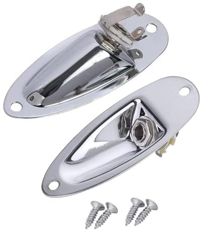 TUOREN 2Pcs Guitar Input Jack Socket Plate 1/4 Inch Output Loaded Parts Silver Guitar Jack Plate with Screws Nut Compatible with Fender Stratocaster Strat Electric Guitar Replacement Parts