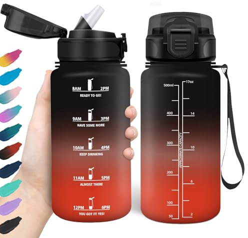 HoneyHolly Borraccia con Cannuccia 500Ml, Senza BPA & A Prova di Perdita, Reutilizables, Borraccia Scuola Elementare, per Scuola, Palestra, Ufficio, Running