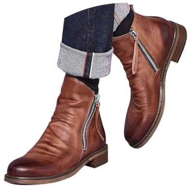 Minetom Stivali da Uomo Boots High Top Business Stivaletti Outdoor Vintage Ankle Boot Classic Stivaletto Biker con Cerniera Stivali Western A Marrone 45 EU