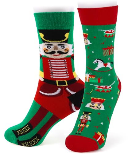 BETESSIN Lustige Socken Unisex 36-43 - Weihnachtssocken mit Nussknacker Soldat Motiv - Adventskalender Socken aus Baumwolle - Weihnachts Geschenkidee für Kinder, Frauen und Männer