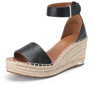 DREAM PAIRS Alpargatas Cuña Mujer,Size 41.5,Negro,DWUMPS2505