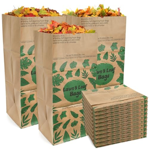 YOUEON 10 Pack 30 Gallon Leaf Bags Brown Paper, 2-Ply Heavy Duty Lawn and Refuse Bags, Yard Waste Bags for Home, Garden, Yard, Self Standing and Tear Resistant