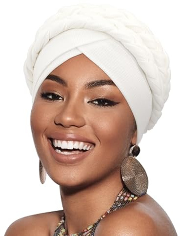DRESHOW Turbante Africano para Mujeres Doble Preatado Trenzado Envoltura de Cabeza Sombreros Moda Gorra de Dormi Gorro cáncer de quimio