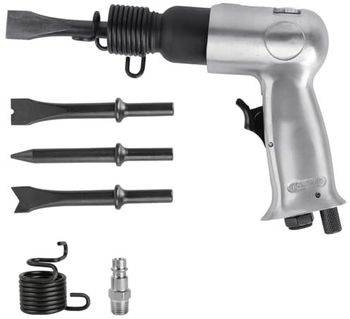 Druckluft-Meißelhammer Set, 13,3 cm, mit 4 Meißeln und Zubehör, Silber/Schwarz