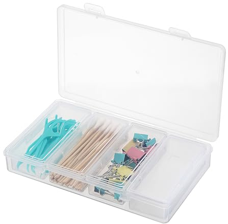 TOLIDA Caja clasificadora con tapa abatible, caja de almacenamiento multiusos de plástico, 4 cajas de almacenamiento pequeñas en 1 caja grande, organizador para bastoncillos de algodón, hilo dental