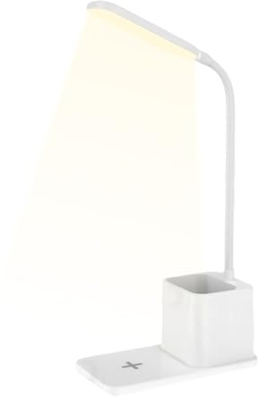 Hitburu Lámpara De Escritorio Ajustable | Luz De Mesa Con Base De Carga Inalámbrica - Brillo Ajustable Accesorios De Mesa Para Dormitorio Estudio Y Oficina