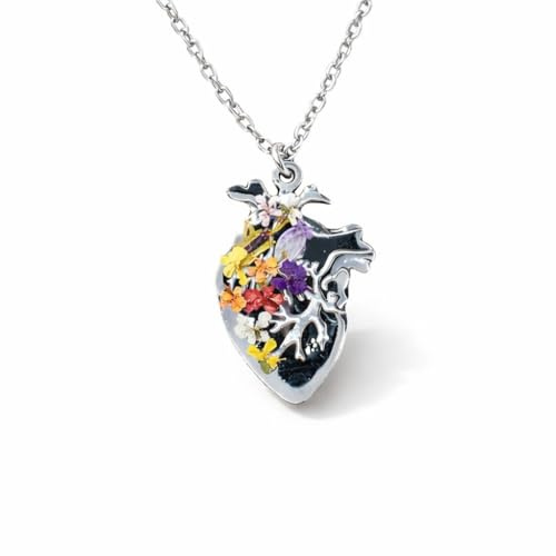 Generico BeFloral Collana Cuore Anatomico In Acciaio Argento Con Fiori Veri In Resina – Gioiello Artigianale, Idea Regalo Donna, Elegante, Colori Floreali