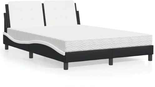 Kaloriko Letto con materasso Zara nero e bianco, 140 x 200 cm, in similpelle, design ondulato, materasso in schiuma confortevole, camera da letto