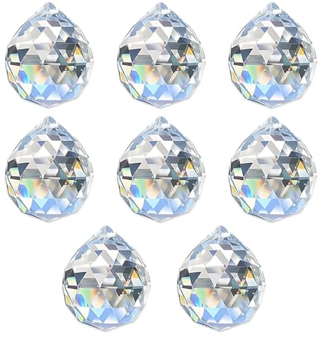 CATZUM Attrape Soleil Cristal Suspendu, 8 Pièces, Cristaux à Suspendre, Boule de Cristal, Suncatcher, Boule Cristal, 28 mm, pour Décoration et Projets Artisanaux