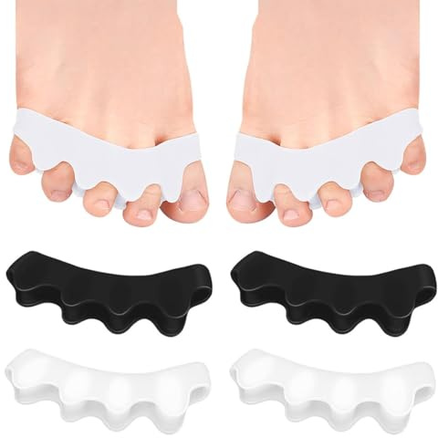 CEJAS 4 pezzi separatore dita piede in SEBS. Correttore per alluce valgo, allineamento dita e benessere posturale. Multicolore, ideale per correzione e comfort.