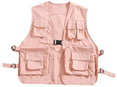 Hailong Ming Gilet Multiuso con Diverse Tasche, Gilet Cargo Traspirante, Capospalla per Uomo, Donna, Adulti, Arrampicata, attività All'aperto, Rosa, l