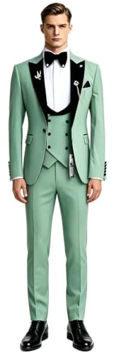 DATTESUIT da Uomo Verde Menta Smoking Completo 3 Pezzi Nero Raso Risvolto Doppio Petto Formale Matrimonio Ballo GiaccaDaSera
