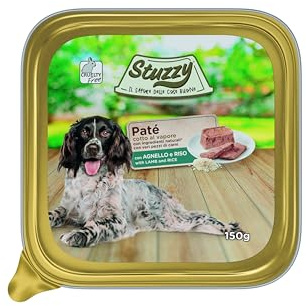 Mister Stuzzy, Cibo Umido per Cani Adulti al Gusto Agnello e Risoin Pezzi - Totale 3,3Kg (22 Vaschette da 150G)