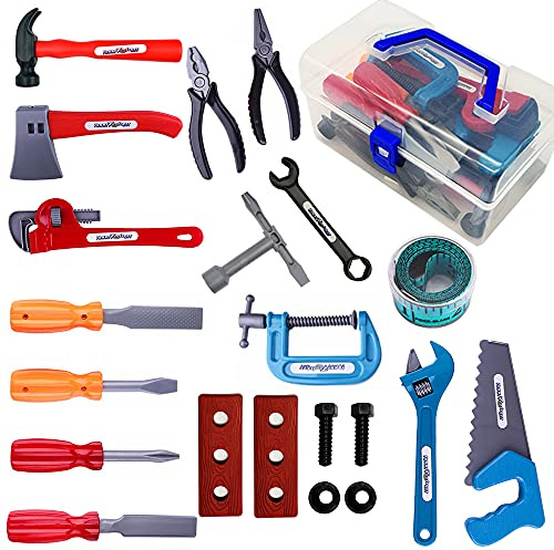 KEJIH 21 Pieces Kids Toy Tool Set and Power Play Tools, Construction Toys Working Tools Educational Pretend Role Play Set with a Handy Storage Box and Portable Sturdy Ideal Gifts Toolkit for Toddlers