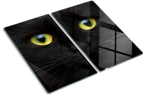 Tagliere in Vetro Temperato 2x30x52 cm Durevole Resistente al Calore da Cucina Antigraffio Rettangolare Set di 2 Piastre Piccolo con Stampe con Piedini Antiscivolo - Occhi di gatto