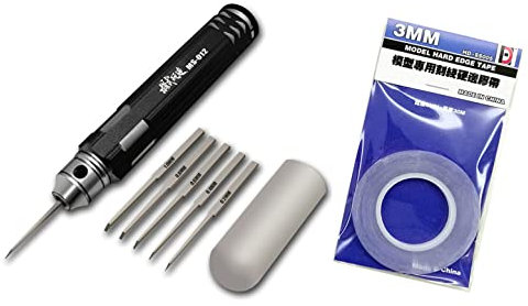 ANSAI Model Scriber Laser Mark Blades 0.2/0.4/0.6/0.8/1.0 mm with Rubber Cap + Carving Masking Tape 3mmx30m,Scribing line, For Engraved,Panel line,Resin GK,Scale Model