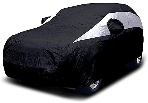 Titan Jet Black Poly 210T Car Cover for Mid-Size SUV 188-206. Waterproof, UV Protection, Scratch Resistant, Driver-Side Zippered Opening. Fits Explorer, Grand Cherokee and More.