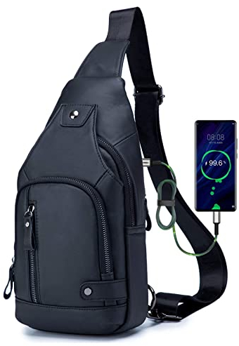 WeeDee Sling Bag Leder Schultertasche Brusttasche Umhängetasche Herren Bauchtasche Tasche Rucksack Daypacks Wasserresistent