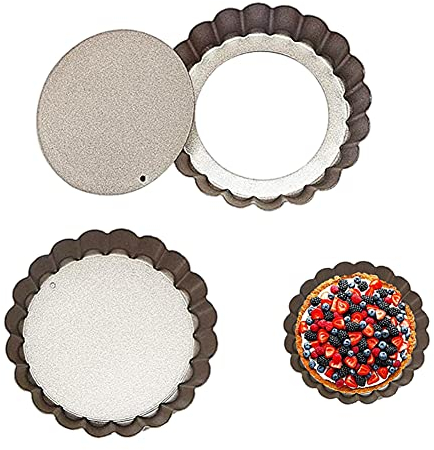 Molde Para Tartaletas, 2 Unidades Piezas Sartenes de Lata de Quiche de Fondo Suelto Extraíbles de 10 cm, Bandeja de Quiche Redonda Antiadherente para Tartas de Queso, Pizza