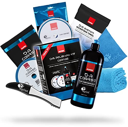 detailmate Polishing Set: RUPES Trial Kit: D-A Coarse Politur 1L + Polierschwamm Hart + Wolle-Polierpad + Poliertuch Blau + Claw Pad Tool + Superflausch Poliertuch