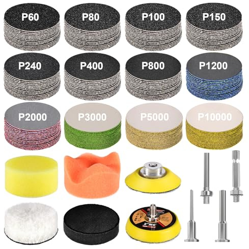 189 PCS 2 Inch Wet Dry Sanding Discs 60-10000 Grit Hook and Loop Sandpaper