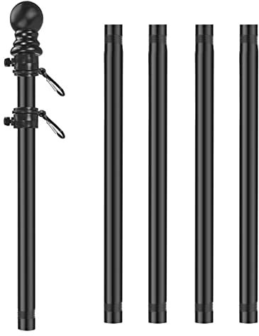 Nicoone Flag Poles for Garden, 5 Sections Flag Pole Kit Stainless Steel Flag Pole, Flag Pole Topper, Flagpole Rope, Outdoor in Ground Flag Pole for Yard Residential, Commercial Use(Black)