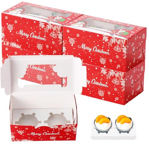 Fippy 50 st julmuffinsaskar, 2 hål med fönster, julkakor presentlådor bakverkslådor för cupcakies desserter