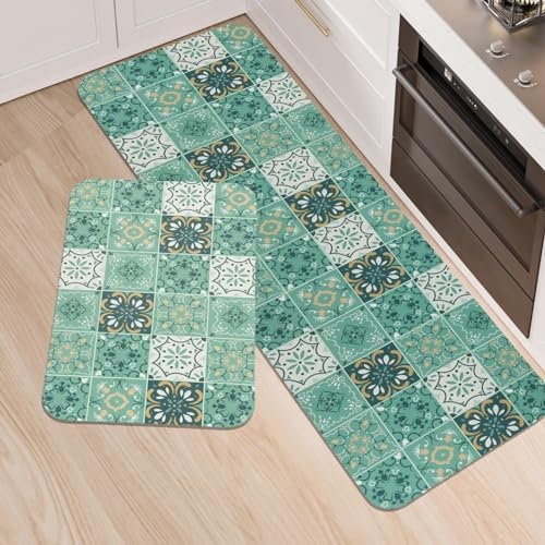 LY4U Kitchen Rug Sets, 2 Piece Non Slip Kitchen Mats and Rugs Runner Set, Rubber Backing Super Absorbable Washable Floor Mats, 43x75+43x120cm