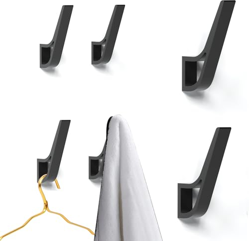 PDGROW® Garderobenhaken 6 Stück, Funktionell Handtuchhaken zum Bohren(Schrauben Unsichtbar!), Kleiderhaken Wand Moderne Garderobenleiste für Jacken, Mäntel, Kleidung, Schals, Handtaschen...(Schwarz)