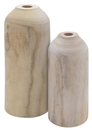 Juego de 2 jarrones de madera con forma recta, 1 x 20 cm y 25 cm, botella de madera natural, decoración de mesa para plantas artificiales y hierba de las Pampas