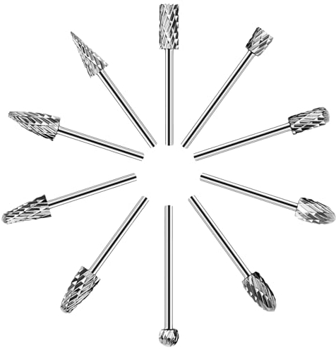 10 Pièces Jeu de Fraises en Carbure Tungstène Double Tranchant pour Outil Rotatif, Tige 1/8''(3,2mm) Fraise Pour Meuleuse Travail du Bois, Polissage Métal, Gravure, Perçage