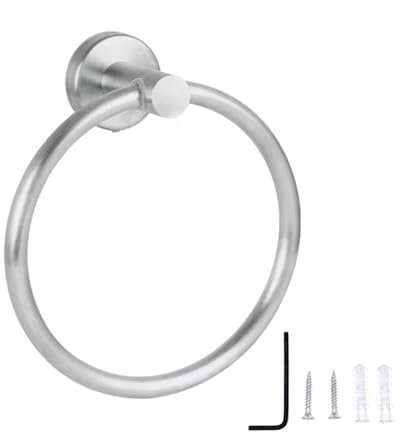 JZK Toallero de baño Plateado Cepillado de 16 cm montado en la Pared, toallero Redondo Moderno, toallero de Acero Inoxidable para baño, Elegante Anillo de Toalla para Accesorio de baño, Inodoro