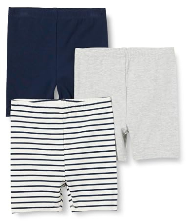 Amazon Essentials Bebé-Niñas Pantalón Corto de Ciclismo, Paquete de 3, Azul Marino/Gris Claro Mezcla/Rayas, 3 años