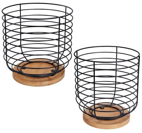 yaenoei 2pcs K Cup Holder Organizer - Coffee Pods Storage Organizer - Coffee Bar Accessories - Large Capacity Black Wire Kup Storage with Bamboo Base