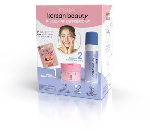 Fria Korean Beauty Kit Doppia Detersione, Burro Struccante Idratante Korean Beauty + Mousse Detergente Delicata Korean Beauty + Maschera Viso Purificante Fria Giappone in Omaggio